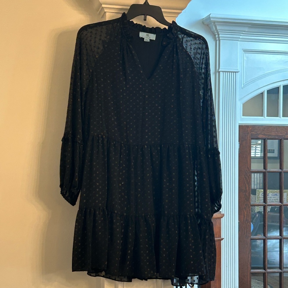 Cece metallic clip dot baby doll dress